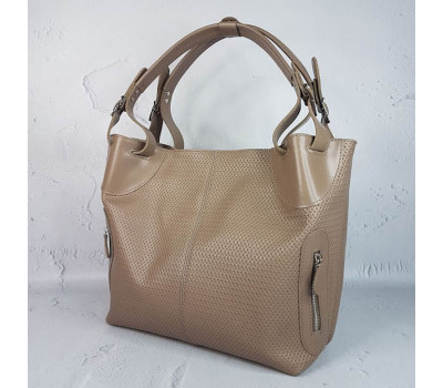 Сумка женская "Ната" натуральная кожа, латте с плетенкой