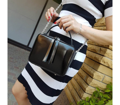 Сумка жіноча "КВАДРО" натуральна шкіра, чорний глянець