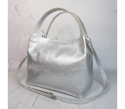 Сумка жіноча "Жаклін-плюс" натуральна шкіра, срібний флотар