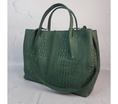 Сумка женская "ФОРТА" натуральная кожа, зеленая Crazy horse под крокодила