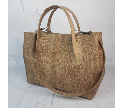 Сумка жіноча "ФОРТА" натуральна шкіра, коричнева Crazy horse під крокодила