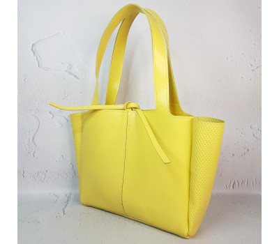 Сумка жіноча "МАРГО" натуральна шкіра, жовта з плетінкою