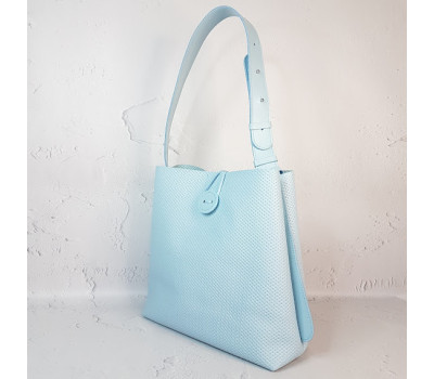 Сумка-шопер "Барбара" натуральна шкіра, небесно-блакитна з тисненням під плетінку