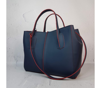 Сумка женская "ФОРТА" натуральная кожа, синяя с красной изнанкой