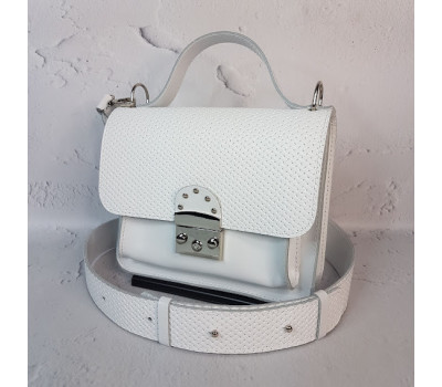 Сумка жіноча "Біанка" натуральна шкіра, біла матова тиснення під плетінку