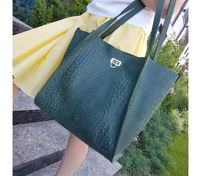 Сумка жіноча "Лола" натуральна шкіра, зелена Crazy horse під крокодила