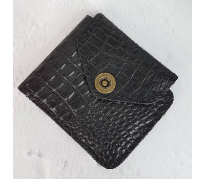 Портмоне натуральная кожа, черная с тиснением под крокодила