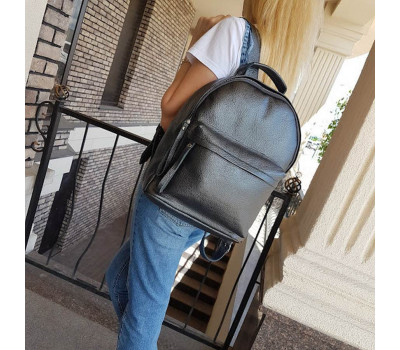 Рюкзак жіночий "Баггі" натуральна шкіра, сірий металік флотар