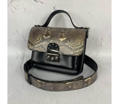 Сумка жіноча "Біана" натуральна шкіра, чорна з імітацією під пітона