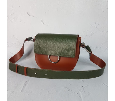 Сумка жіноча "Рута" натуральна шкіра, хакі/гонтарна глина