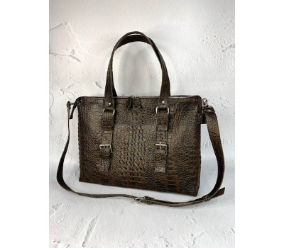 Сумка "Монако" натуральна шкіра, коричнева під крокодила