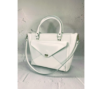 Сумка жіноча "Бона" натуральна шкіра, біла матова з тисненням під рептилію