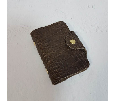 Картхолдер з файлами - натуральна шкіра, коричневий з тисненням під крокодила