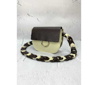 Сумка жіноча "Рута" натуральна шкіра, слонова кістка/шоколадна