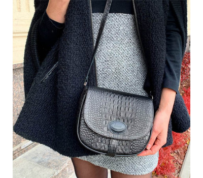 Сумка жіноча "Ріміні" натуральна шкіра, чорна з тисненням під крокодила