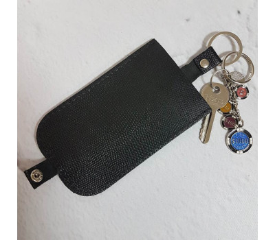 Ключниця з натуральної шкіри, чорна з тисненням під рептилію