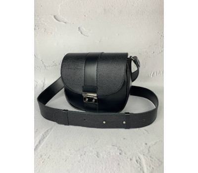 Сумка жіноча "Ріміні" натуральна шкіра, чорна матова з тисненням під рептилію