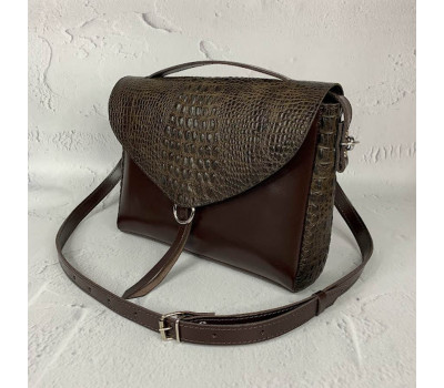 Сумка жіноча "Дороті" натуральна шкіра, шоколадна/ тиснення під крокодила