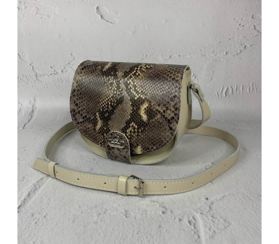Сумка жіноча "Кенді" натуральна шкіра, слонова кістка / принт під пітона