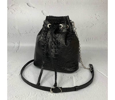 Сумка жіноча "Бель" натуральна шкіра, чорна під крокодил