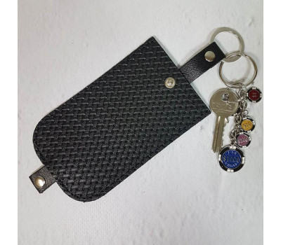 Ключниця з натуральної шкіри, чорна з тисненням під плетінку