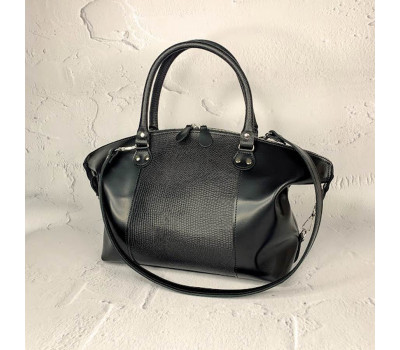 Сумка жіноча "Верона" натуральна шкіра, чорна матова з рептилією