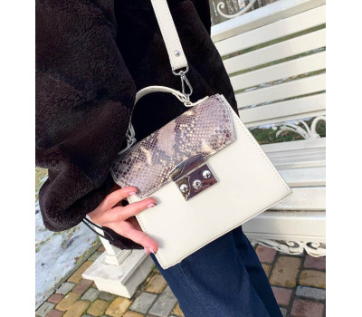 Сумка жіноча "Меррі" натуральна шкіра, слонова кістка з імітацією під пітону