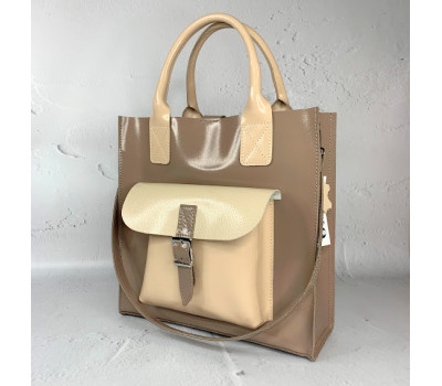 Сумка жіноча "ГАРДА" натуральна шкіра, латте глянець