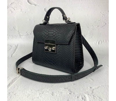 Сумка жіноча "Меррі" натуральна шкіра, чорна з імітацією під пітона