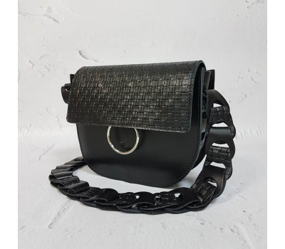 Сумка жіноча "Рута" натуральна шкіра, чорна з тисненням венето