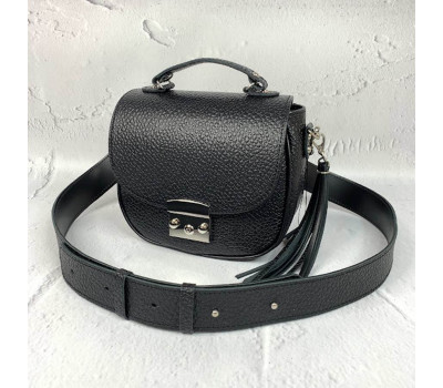 Сумка жіноча "Ріміні" натуральна шкіра, чорна матова з тисненням перлів