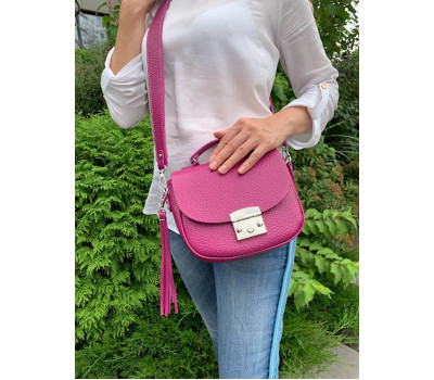 Сумка жіноча "Ріміні" натуральна шкіра, фуксія матова з тисненням перлів