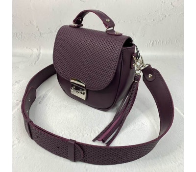 Сумка жіноча "Ріміні" натуральна шкіра, баклажан суперматова з тисненням плетінка