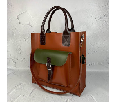 Сумка жіноча "ГАРДА" натуральна шкіра, колір гончарна глина комбінована