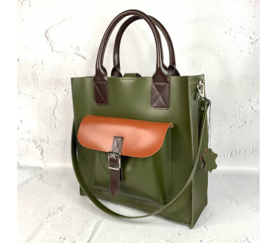 Сумка жіноча "ГАРДА" натуральна шкіра, колір хакі комбінована