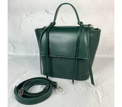 Сумка жіноча "Керрі" натуральна шкіра, зелена з тисненням під рептилію