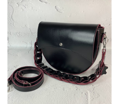 Сумка жіноча "Асоль" натуральна шкіра, чорна з бургунді виворотом