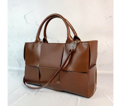 Сумка жіноча "Вега" натуральна шкіра, гончарна глина з тисненням під плетінку