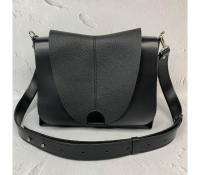 Сумка жіноча "Мішель" натуральна шкіра, чорна з тисненням під рептилію