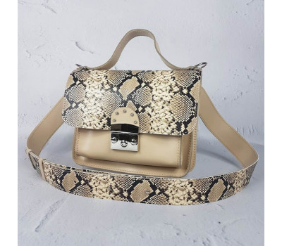 Сумка женская "Бианка" натуральная кожа, слоновая кость с имитацией под питона