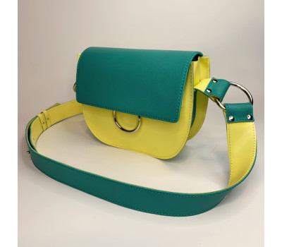 Сумка женская "Рута" натуральная кожа, желтая / бирюзовая
