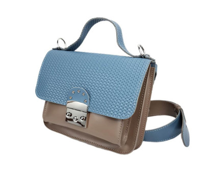 Сумка женская "Бианка" натуральная кожа, латте - голубая комбинированная