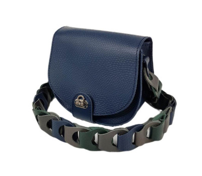 Сумка женская "Кенди" ремень-плетение натуральная кожа, синяя рептилия