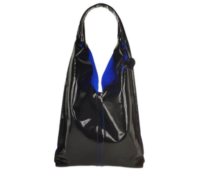 Сумка женская "Линда" натуральная кожа, черная с синей изнанкой