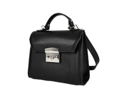 Сумка жіноча "Меррі" натуральна шкіра, чорна з імітацією під рептилію