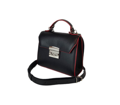 Сумка жіноча "Мері" натуральна шкіра, чорний колір з червоним торцюванням