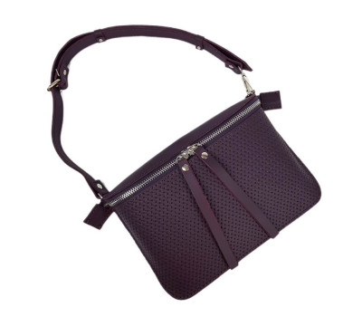 Сумка жіноча поясна "НЕКСТ" натуральна шкіра, баклажан плетінка