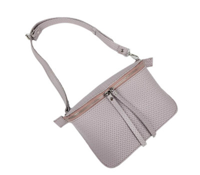 Сумка жіноча поясна "НЕКСТ" натуральна шкіра, світлий бузок плетінка