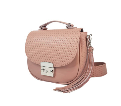 Сумка жіноча "Ріміні" на замку, натуральна шкіра, рожева матова фактура соти