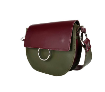 Сумка жіноча "Рута" натуральна шкіра, хакі/бургунди